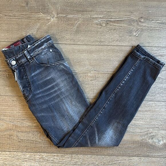 DSQUARED2 Kids Slim Straight Leg Jeans in Washed Black Intentional Worn in Look - Picture 8 of 8